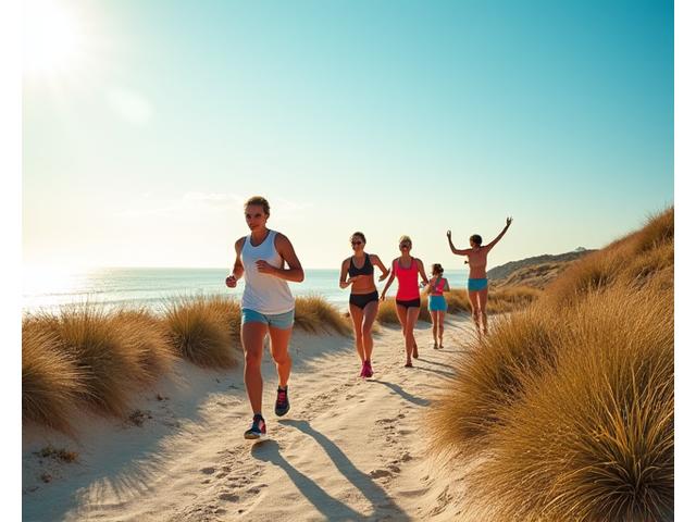 Athletes engage in outdoor summer activities like running and beach volleyball, wearing lightweight Arch Vault activewear.