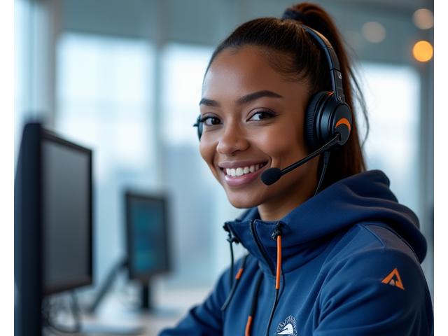 Arch Vault customer service representative actively assisting a customer on the phone in a modern LA office setting, showcasing dedicated support.