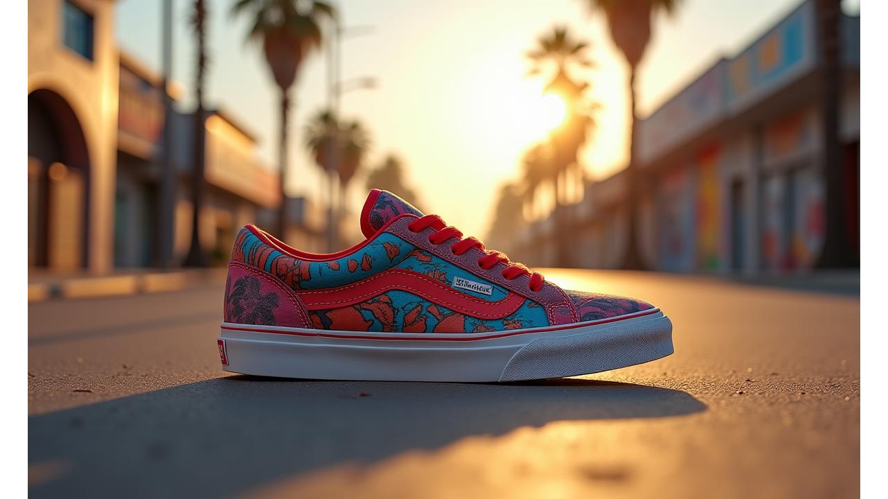 Limited edition Arch Vault sneakers designed in collaboration with a Venice Beach artist, featuring vibrant street art motifs.