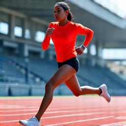 Professional sprinter crossing a finish line in Arch Vault smart sneakers, motion blur indicating speed