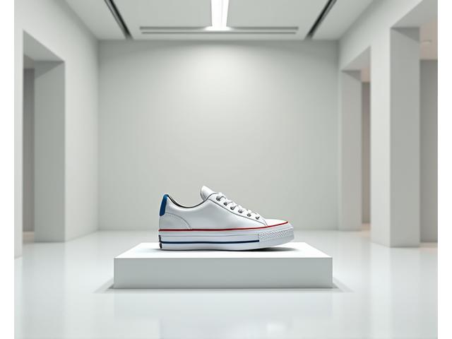 A vintage, perfectly preserved sneaker model, resting on a pedestal in a minimalist gallery setting, indicating high collector value.