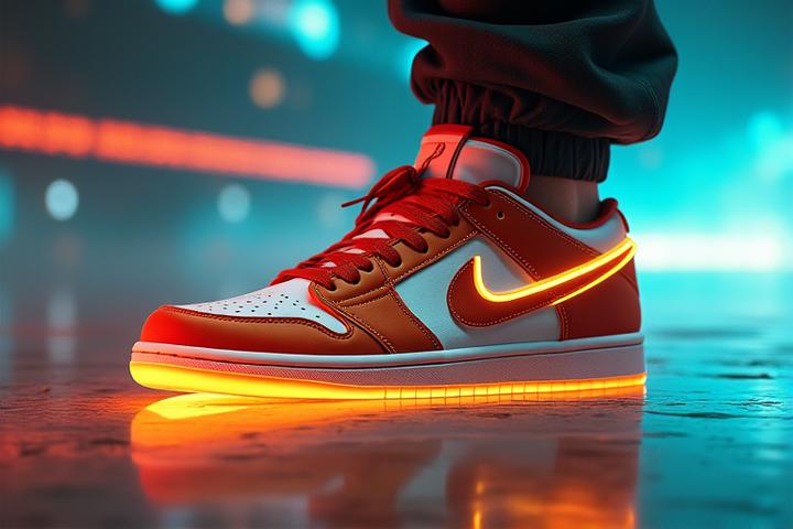A visual representation of the 'archival nostalgia' trend, showing a digitally remastered vintage sneaker ad, blending retro aesthetics with modern digital graphics.